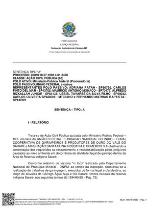 Juiza Federal Tainara Leão Determina Que Mineração Santa Elina Deve Ressarcir Indigenas Por Garimpo Ilegal Na Reserva Sarare, Em Mato Grosso