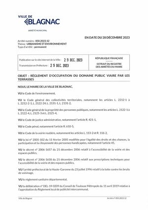 Arrêté portant modification du règlement occupation des terrasses 08 04 022