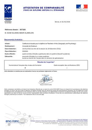 Attestation Comparabilité Diplôme Soudan