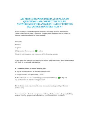 Ati Med Surg Proctored Actual Exam Questions And Correct Detailed Answers