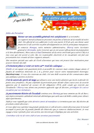 Lettre aux adhérents - Décembre 2023