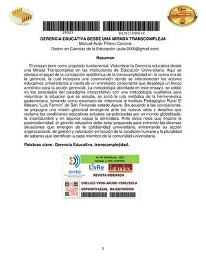 Gerencia Educativa Desde Una Mirada Transcompleja