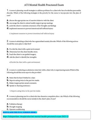 Ati Mental Health Proctored Exam 2023