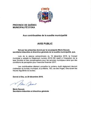 2016 - Avis Publics (Dernier ajout 20 décembre)