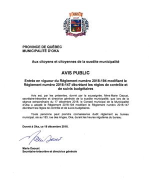 2018 - Avis Publics (Dernier ajout 18 décembre)