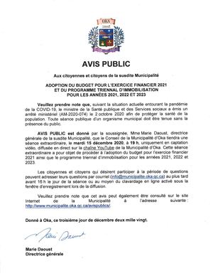 2020 - Avis Publics (Dernier ajout 3 décembre)