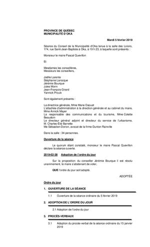 2019 02 05 - Séance Ordinaire