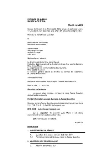 2019 03 05 - Séance Ordinaire