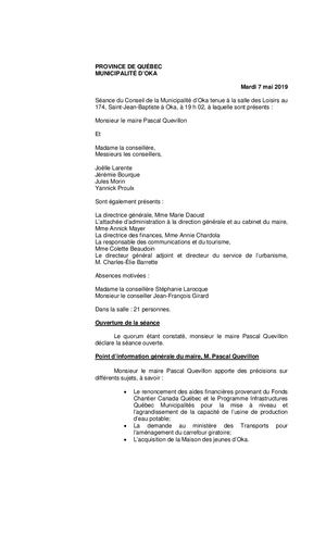 2019 05 07 - Séance Ordinaire