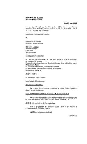 2019 08 06 - Séance Ordinaire