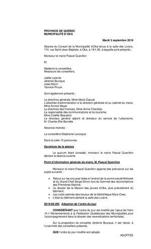 2019 09 03 - Séance Ordinaire