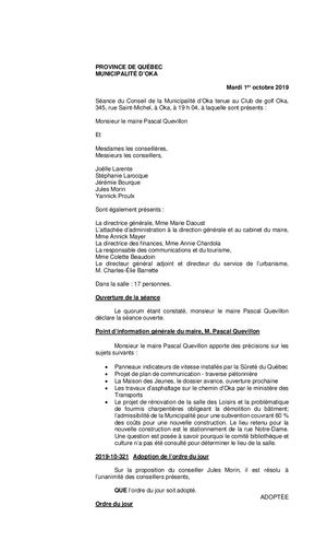 2019 10 01 - Séance Ordinaire