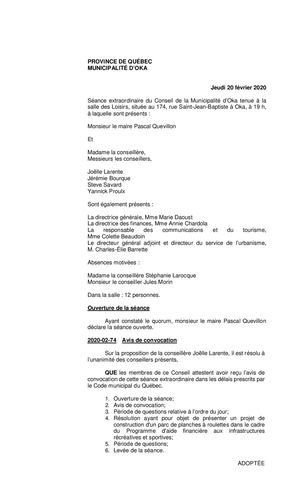 2020 02 20 - Séance Extraordinaire