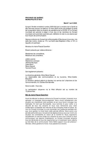 2020 04 07 - Séance Ordinaire