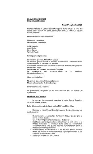 2020 09 01 - Séance Ordinaire