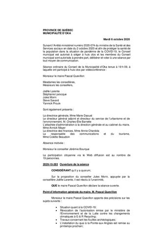 2020 10 06 - Séance Ordinaire
