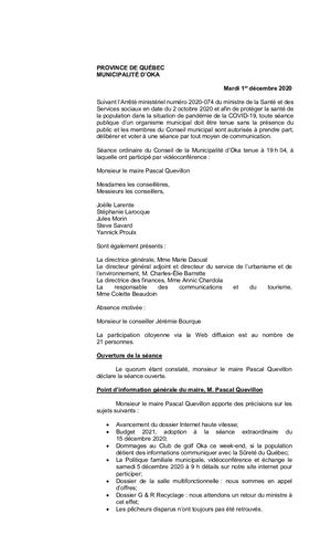 2020 12 01 - Séance Ordinaire