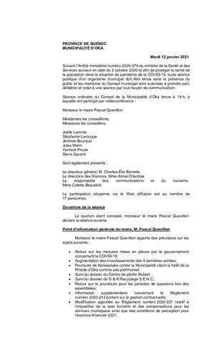 2021 01 12 - Séance Ordinaire