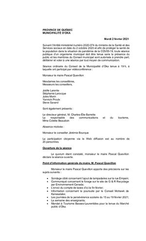 2021 02 02 - Séance Ordinaire