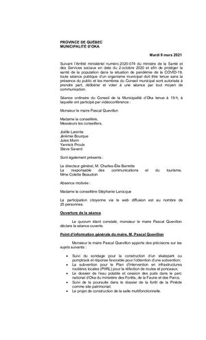 2021 03 09 - Séance Ordinaire