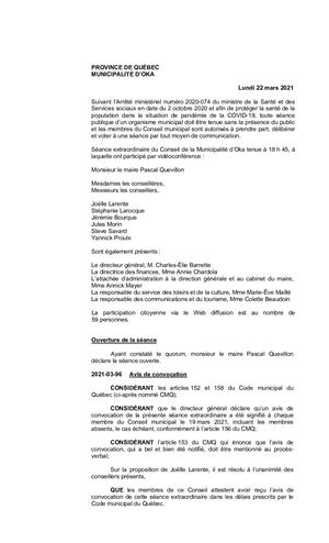 2021 03 22 - Séance Extraordinaire