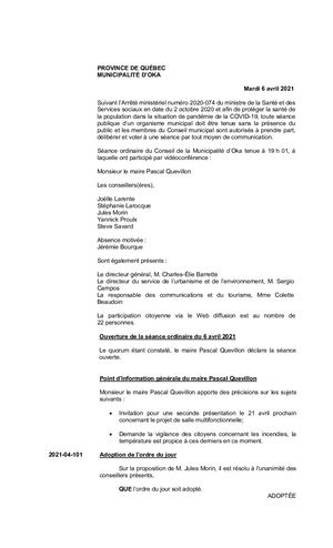 2021 04 06 - Séance Ordinaire