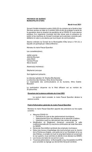 2021 05 04 - Séance Ordinaire