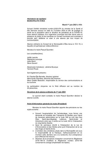 2021 06 01 - Séance Ordinaire