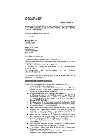 2021 07 06 - Séance Ordinaire