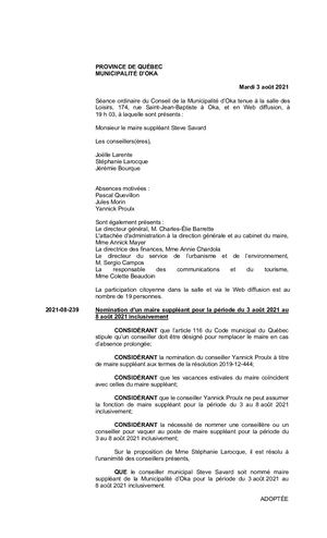 2021 08 03 - Séance Ordinaire