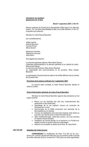2021 09 07 - Séance Ordinaire