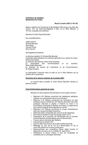 2021 10 05 - Séance Ordinaire