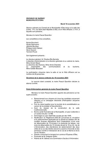 2021 11 16 - Séance Ordinaire