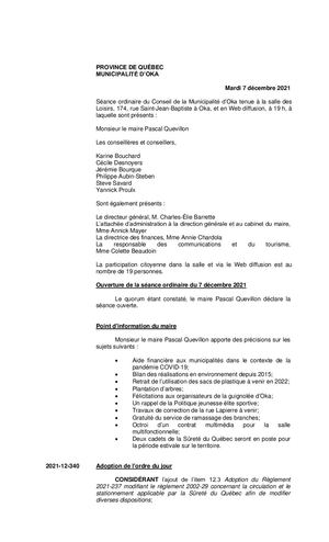 2021 12 07 - Séance Ordinaire