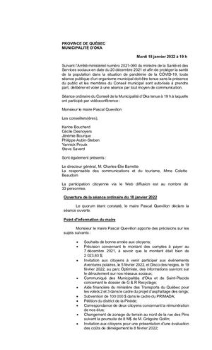 2022 01 18 - Séance Ordinaire