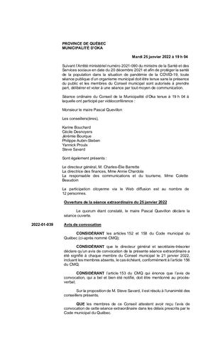 2022 01 25 - Séance Extraordinaire (budget).