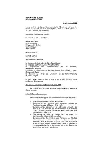2022 03 08 - Séance Ordinaire