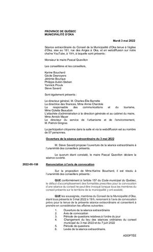 2022 05 03 - Séance Extraordinaire