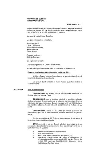 2022 05 24 - Séance Extraordinaire