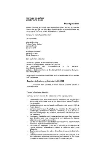 2022 07 05 - Séance Ordinaire