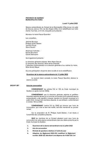 2022 07 11 - Séance Extraordinaire