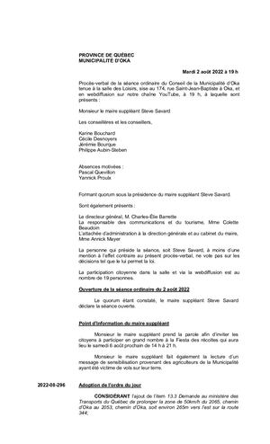 2022 08 02 - Séance Ordinaire