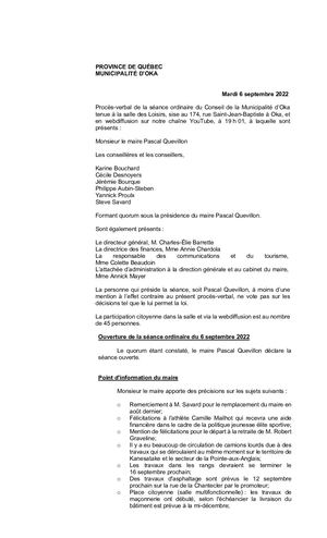 2022 09 06 - Séance Ordinaire