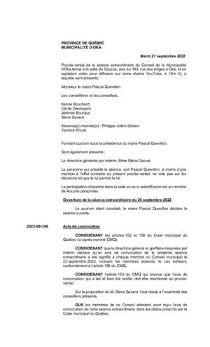 2022 09 27 - Séance Extraordinaire