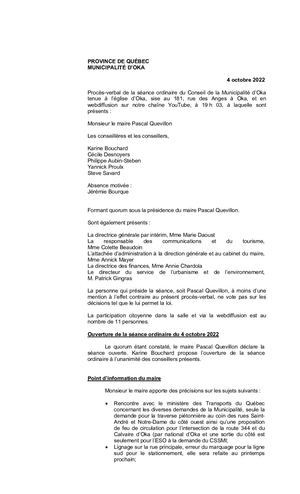 2022 10 04 - Séance Ordinaire