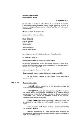 2022 11 21- Séance Extraordinaire