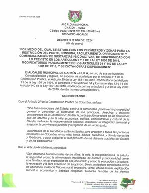 Decreto 030 de 2024 promulgado por el alcalde de Garzón Francisco Calderón.