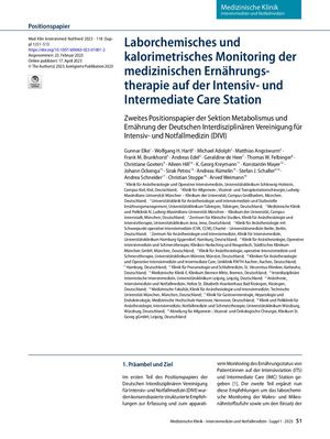 01 Laborchemisches Und Kalorimetrisches Monitoring Der Medizinischen Ernährungstherapie Auf Der Intensiv Und Intermediate Care Station