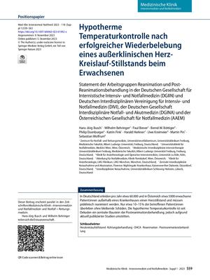 05 Hypotherme Temperaturkontrolle Nach Erfolgreicher Wiederbelebung Eines Außerklinischen Herz Kreislauf Stillstands Beim Erwachsenen