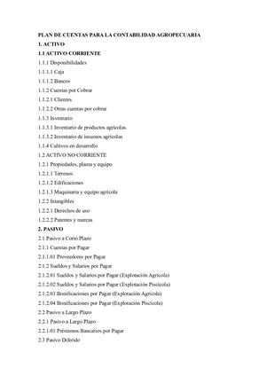 Plan De Cuentas Para La Contabilidad Agropecuaria